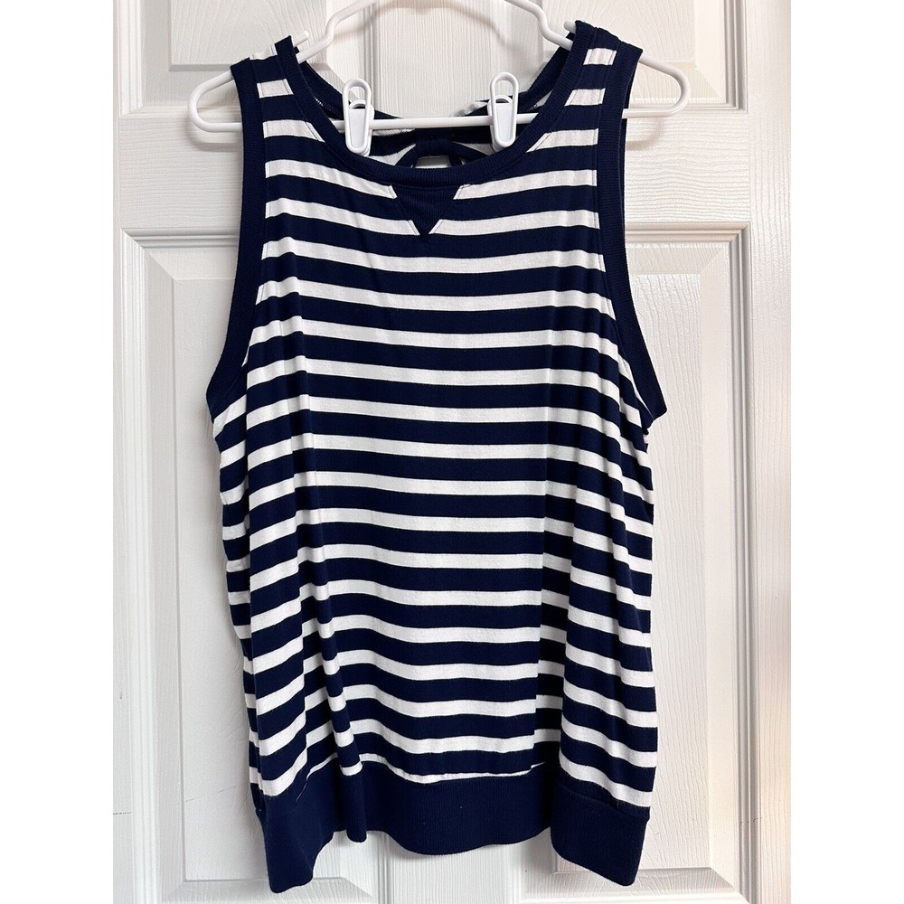 Beyond Yoga & Kate Spade Back Bow Blue & White Stripe Sleeveless Sweater sz L